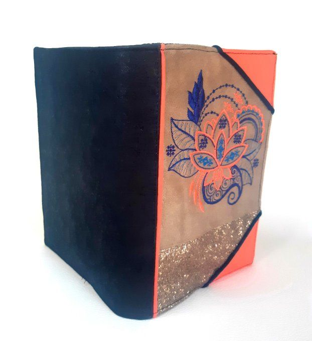 Protège carnet A5 - lotus mandala bleu & corail