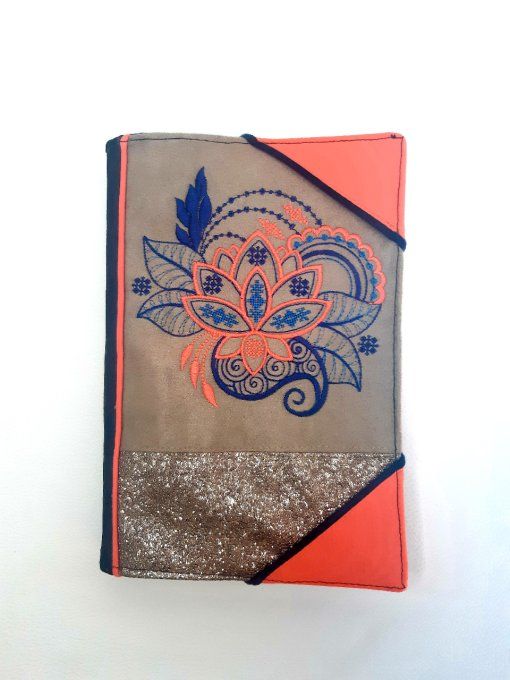 Protège carnet A5 - lotus mandala bleu & corail