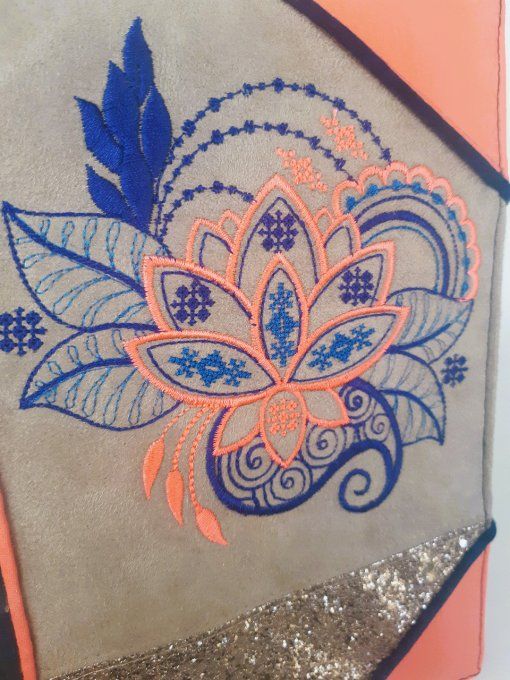 Protège carnet A5 - lotus mandala bleu & corail