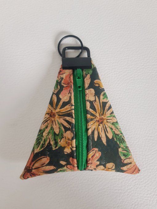 Porte-monnaie / porte-clés en liège vert/beige/rouge