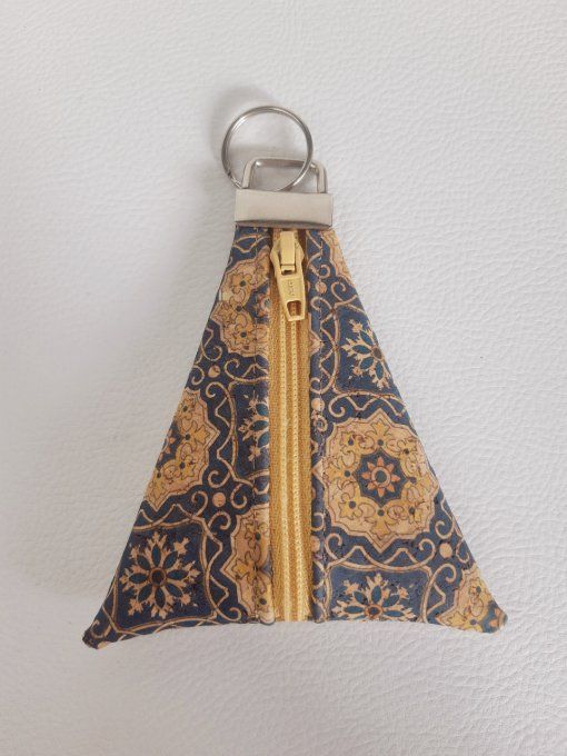 Porte-monnaie / porte-clés en liège jaune/beige/marine