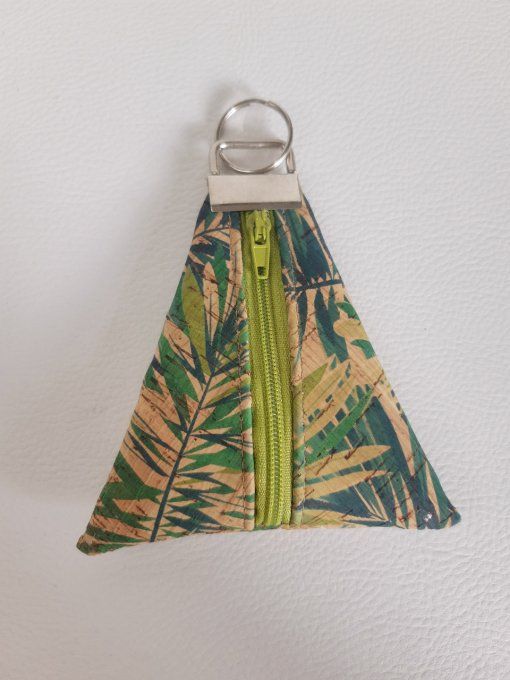 Porte-monnaie / porte-clés en liège vert/beige