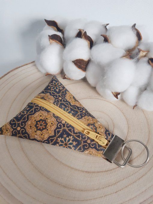 Porte-monnaie / porte-clés en liège jaune/beige/marine
