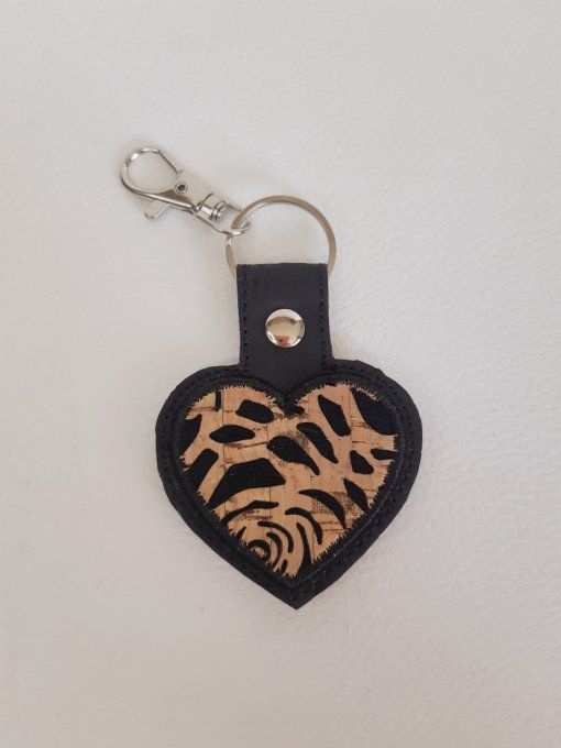 Porte-clé Coeur appliqué liège ajouré