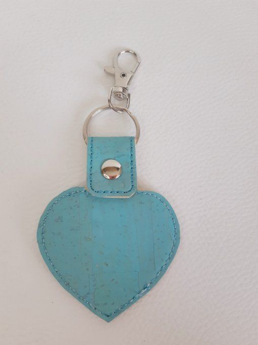 Porte-clé Coeur appliqué liège pivoines