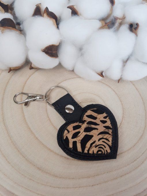 Porte-clé Coeur appliqué liège ajouré