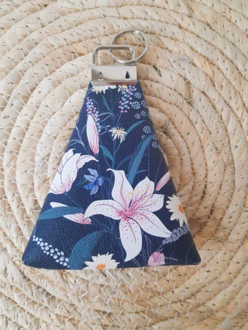 Porte-monnaie / porte-clés - motif fleuri bleu