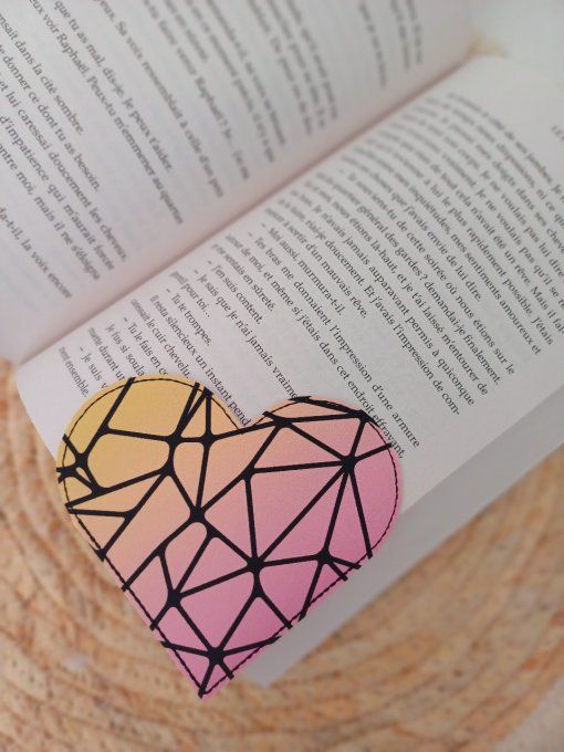 Marque-page Coeur - jaune et rose