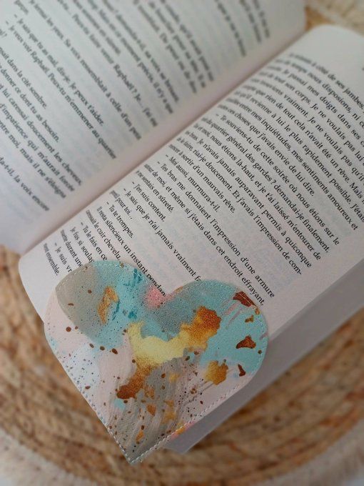 Marque-page Coeur - rose, bleu et or