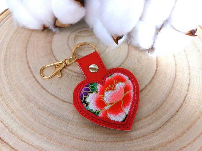 Porte-clé coeur en tissu japonais - rouge