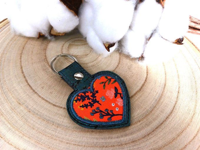 Porte-clé coeur - bleu et orange