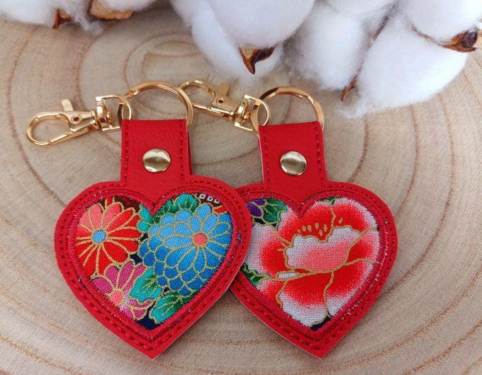 Porte-clé coeur en tissu japonais - rouge