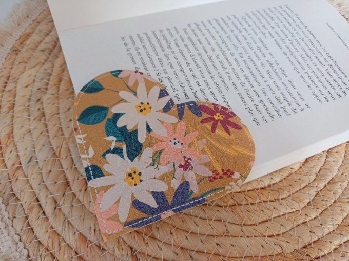 Marque-page Coeur - Fleurs ocre