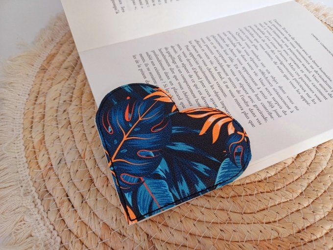 Marque-page Coeur - Feuilles bleues et or