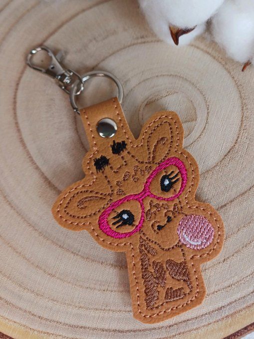 Porte-clé Girafe à lunettes - fuschia