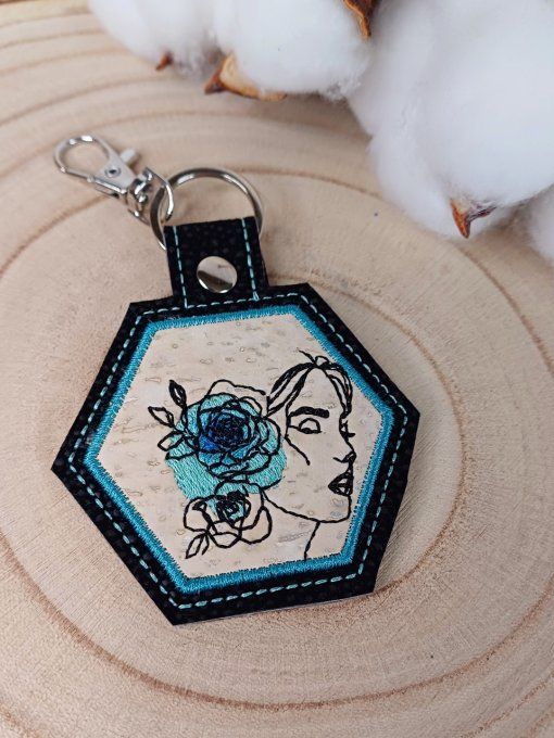 Porte-clé hexagonal - portrait bleu