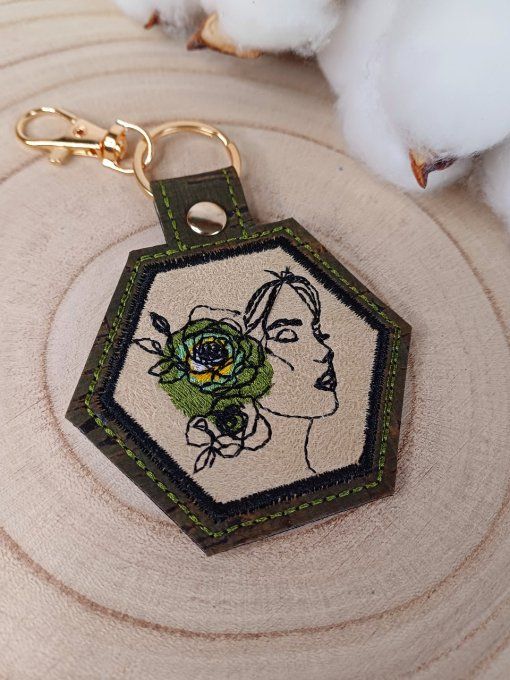 Porte-clé hexagonal - portrait kaki