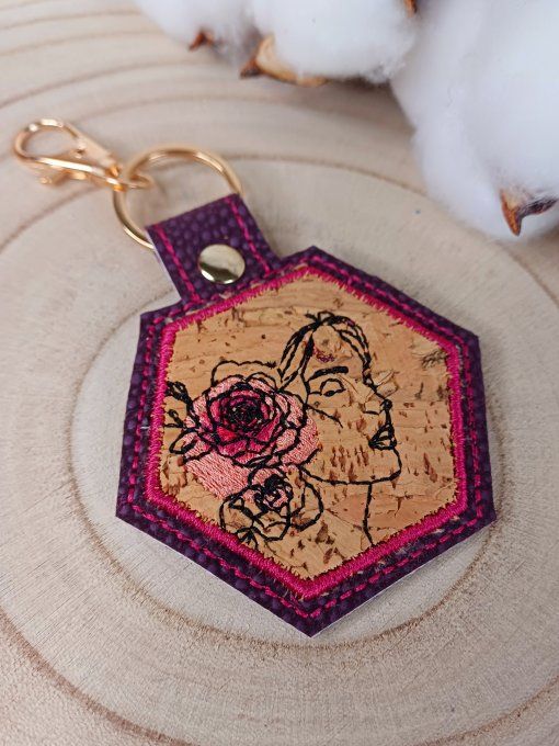 Porte-clé hexagonal - portrait de femme