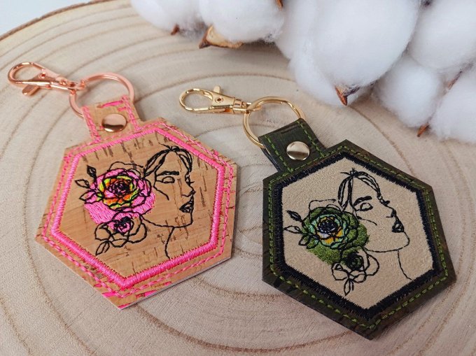 Porte-clé hexagonal - portrait rose