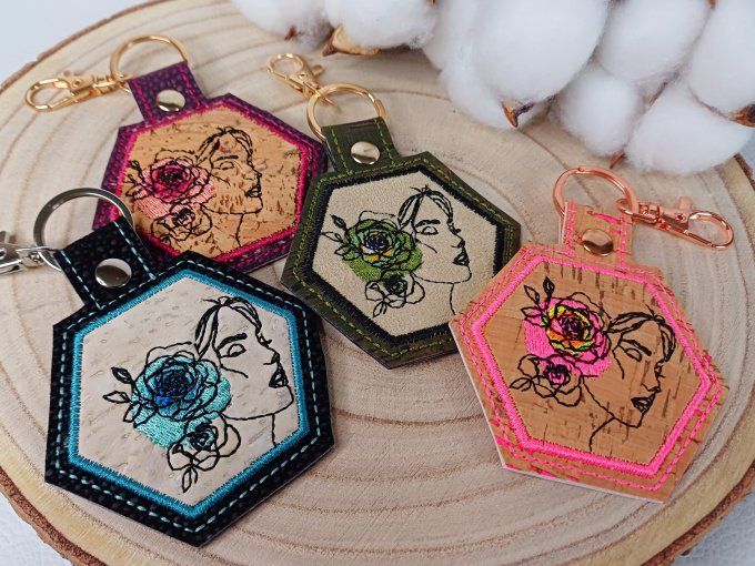 Porte-clé hexagonal - portrait de femme