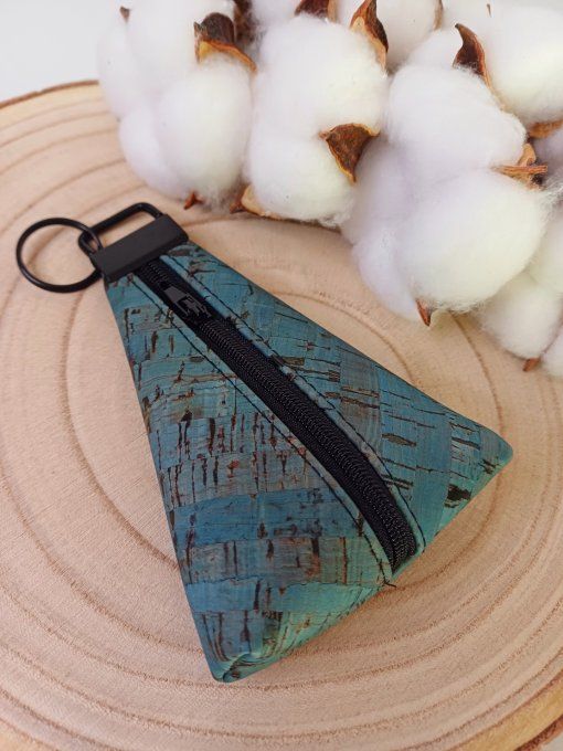 Porte-monnaie / porte-clés - liège bleu