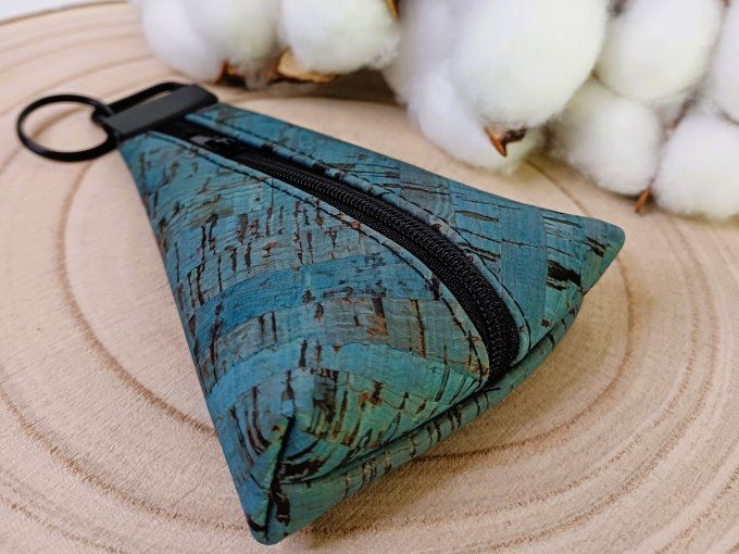 Porte-monnaie / porte-clés - liège bleu