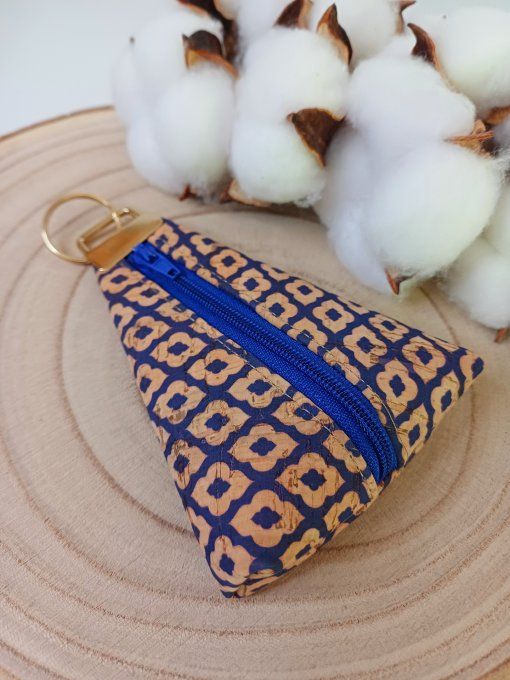 Porte-monnaie / porte-clés - liège beige & bleu