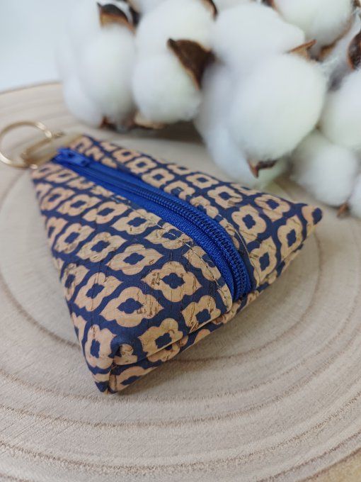 Porte-monnaie / porte-clés - liège beige & bleu