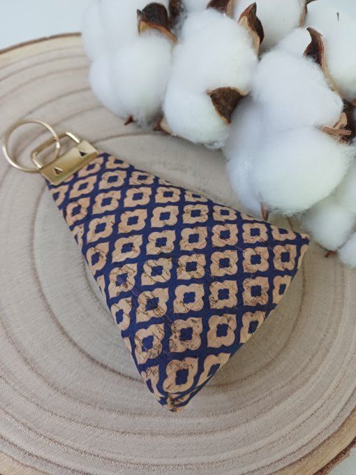 Porte-monnaie / porte-clés - liège beige & bleu