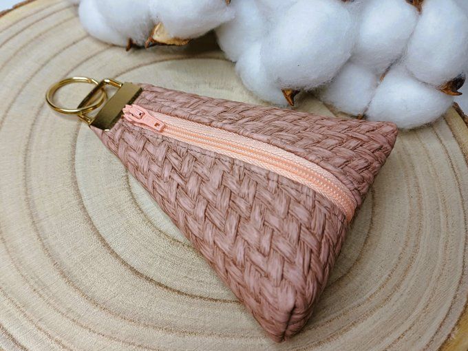 Porte-monnaie / porte-clés - tressage beige rosé