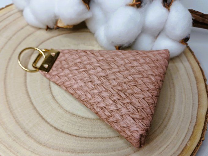 Porte-monnaie / porte-clés - tressage beige rosé