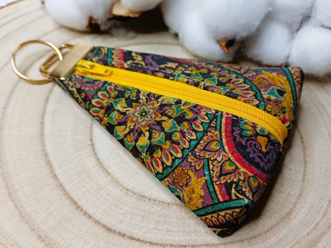 Porte-monnaie / porte-clés - liège cachemire jaune