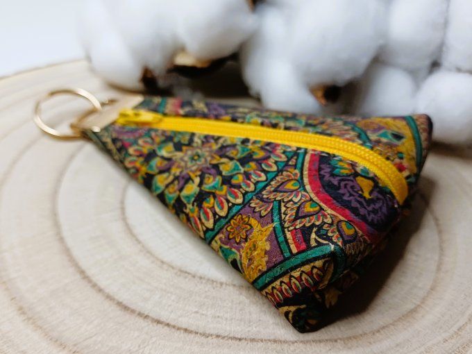 Porte-monnaie / porte-clés - liège cachemire jaune