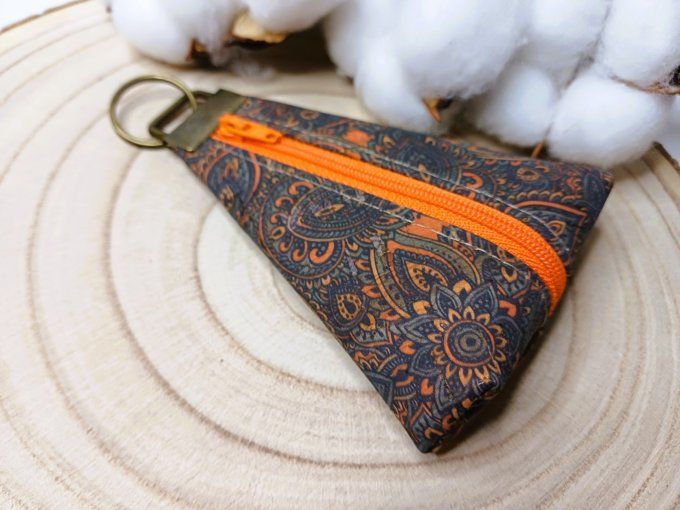 Porte-monnaie / porte-clés - liège cachemire orange