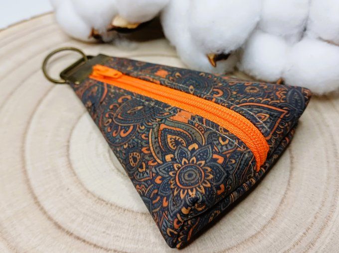 Porte-monnaie / porte-clés - liège cachemire orange