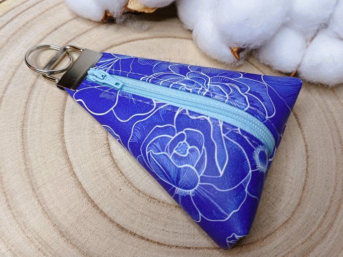 Porte-monnaie / porte-clés - fleurs bleues