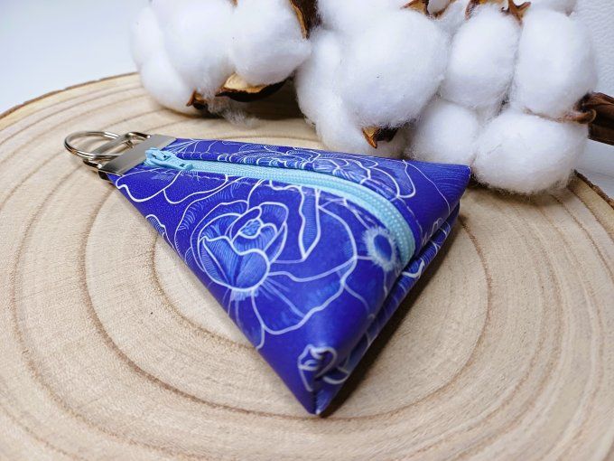 Porte-monnaie / porte-clés - fleurs bleues