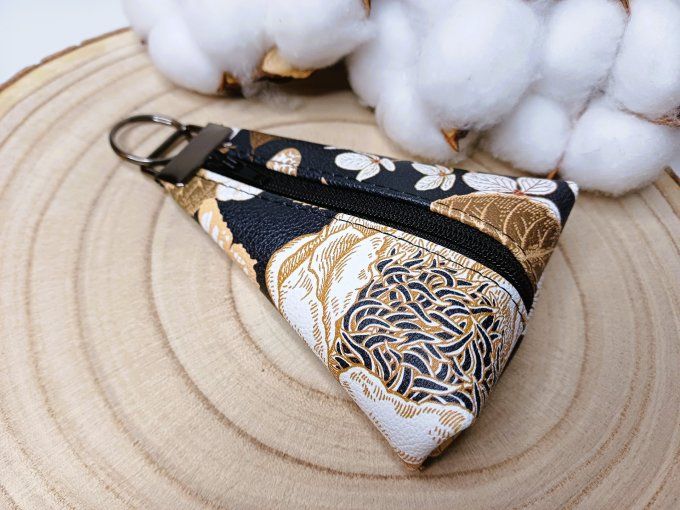 Porte-monnaie / porte-clés - floral noir & blanc