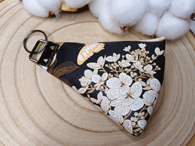 Porte-monnaie / porte-clés - floral noir & blanc