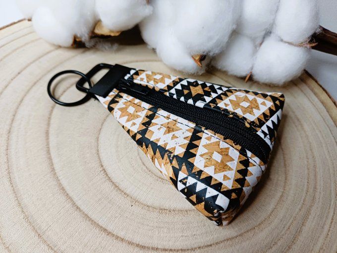 Porte-monnaie / porte-clés - liège noir & blanc