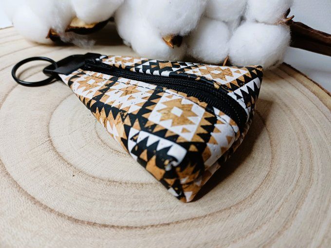 Porte-monnaie / porte-clés - liège noir & blanc