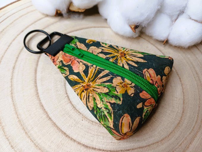 Porte-monnaie / porte-clés - liège floral vert