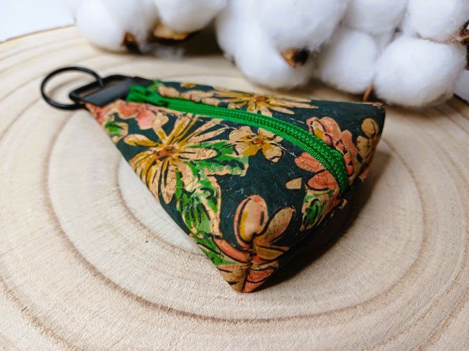 Porte-monnaie / porte-clés - liège floral vert