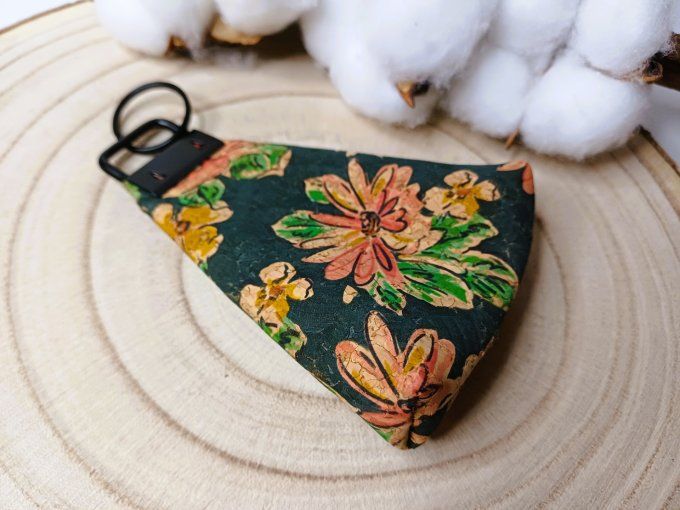 Porte-monnaie / porte-clés - liège floral vert