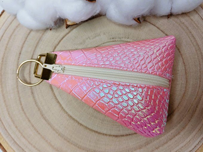 Porte-monnaie / porte-clés - croco rose