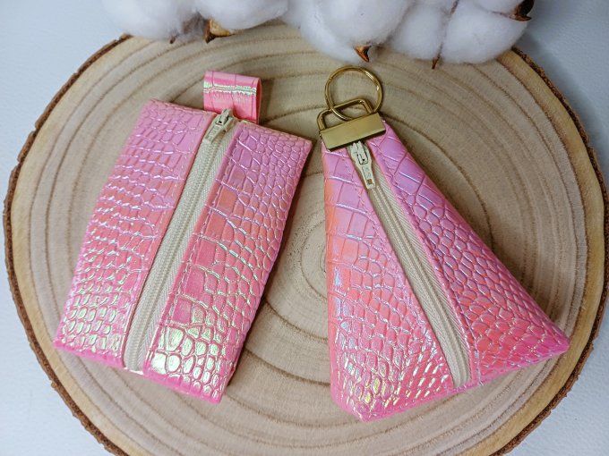 Porte-monnaie / porte-clés - croco rose