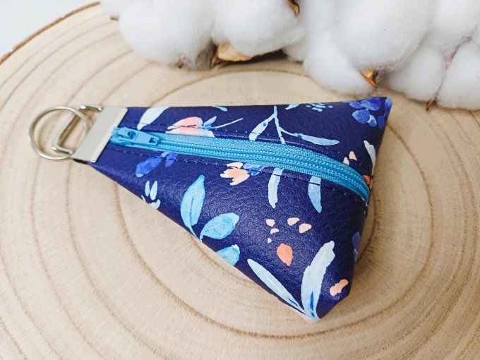 Porte-monnaie / porte-clés - fleurs bleues