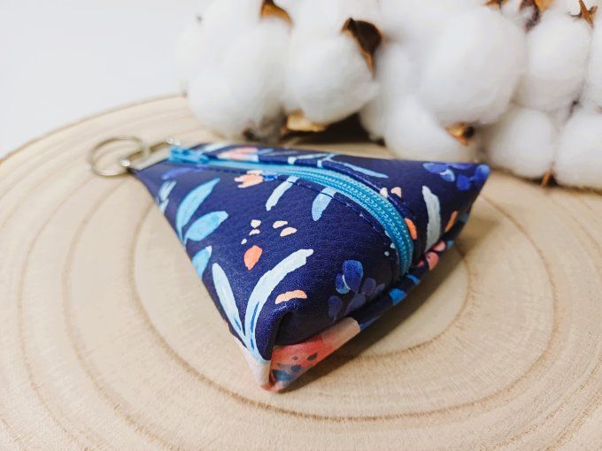 Porte-monnaie / porte-clés - fleurs bleues