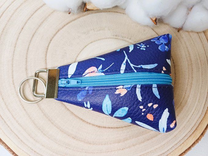 Porte-monnaie / porte-clés - fleurs bleues