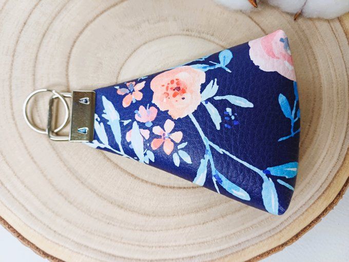 Porte-monnaie / porte-clés - fleurs bleues